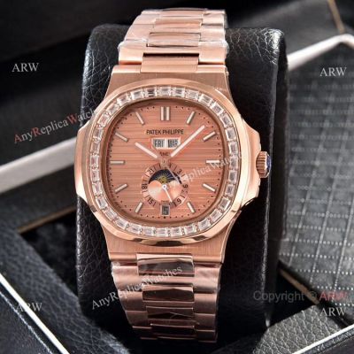 Patek Philippe Nautilus Annual Calendar Copy Watches Rose Gold with Diamond